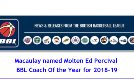 Macaulay named Molten Ed Percival  BBL Coach Of the Year for 2018-19