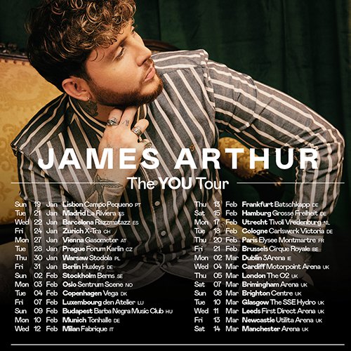 JAMES ARTHUR UK + IRELAND ARENA TOUR ANNOUNCED
