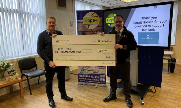 Warwickshire charity Hope4Rugby gifted £1,000 by West Midlands developer