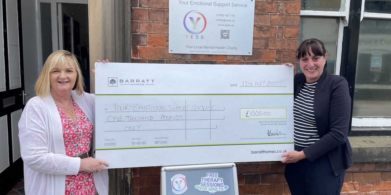 Emotional wellbeing charity receives £1,000 backing from Uttoxeter homebuilder