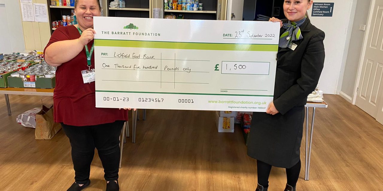Lichfield Foodbank received £1,500 donation from local homebuilder